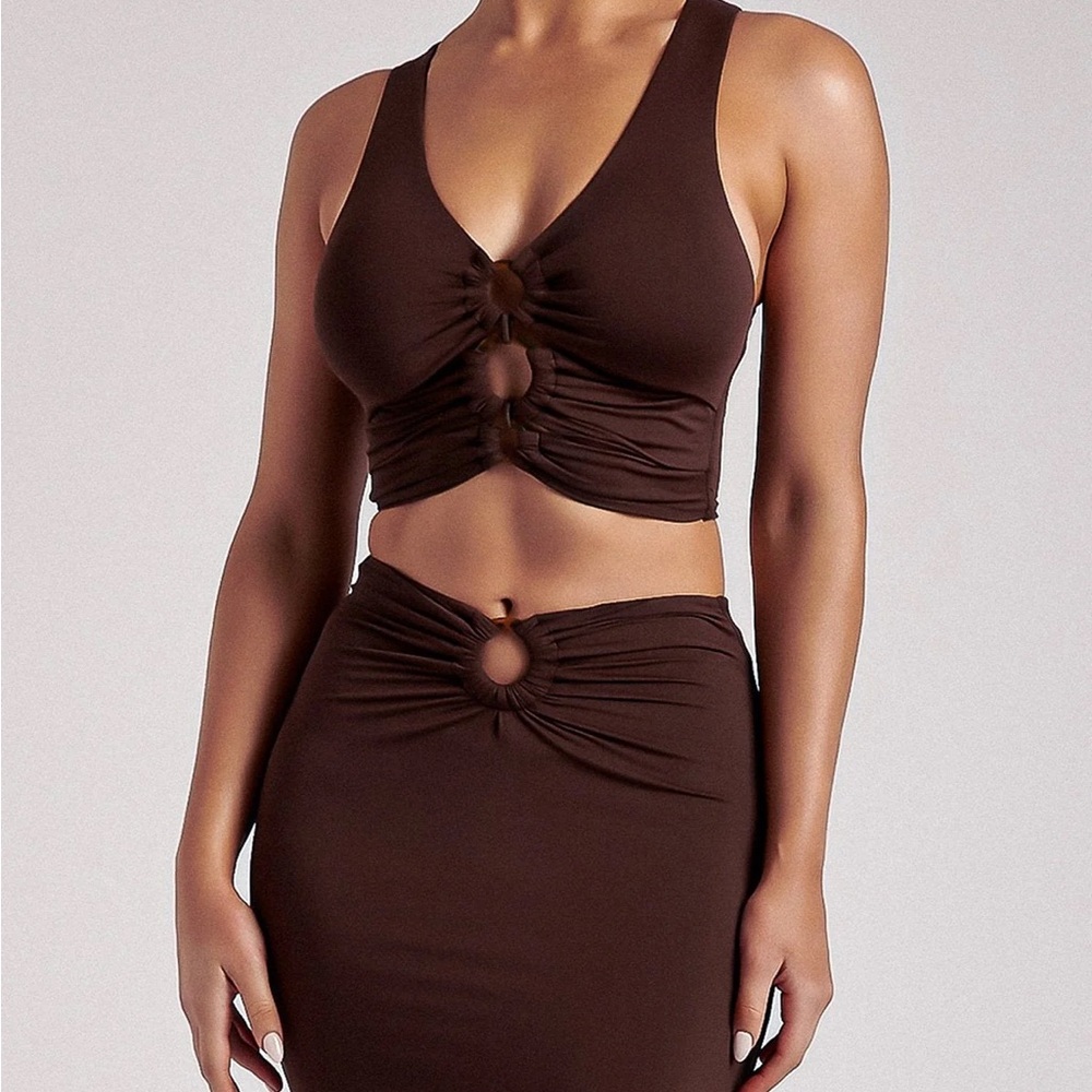 MESHKI Chocolate O-Ring Skirt Set